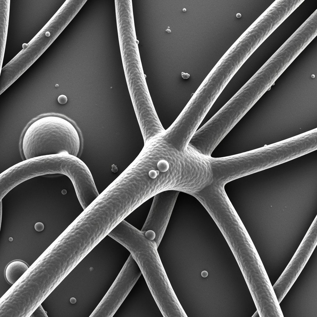 Mycelium hyphal threads connecting through anastomosis